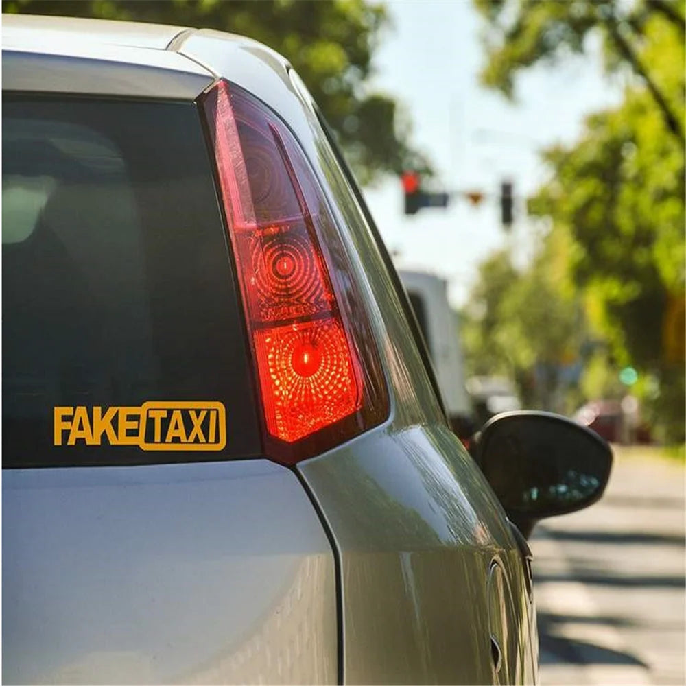 20x5 CM FAKE TAXI Car Styling Sticker – White, Yellow, and Black Vinyl Decal