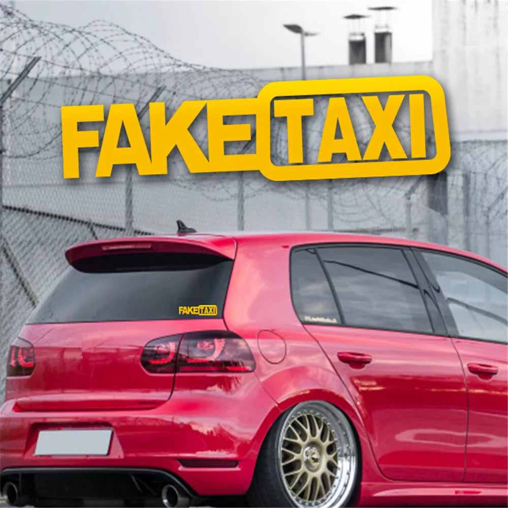 20x5 CM FAKE TAXI Car Styling Sticker – White, Yellow, and Black Vinyl Decal