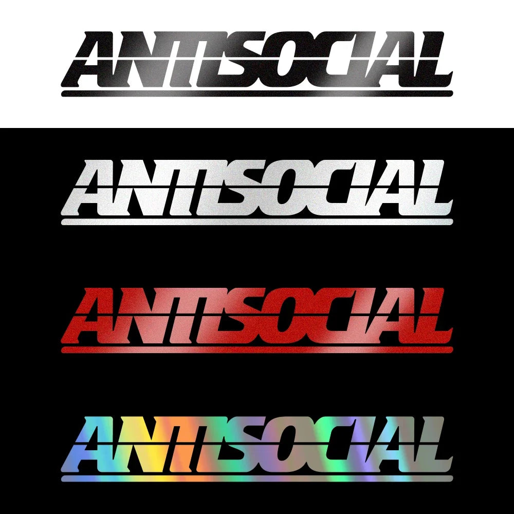 Antisocial Reflective Vinyl Car Sticker – 3 Sizes for Rear Window, Windshield, or Auto Body Decoration