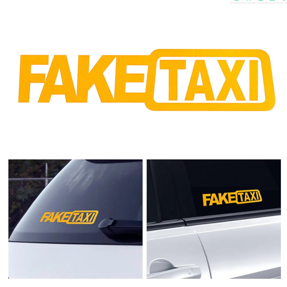 20x5 CM FAKE TAXI Car Styling Sticker – White, Yellow, and Black Vinyl Decal