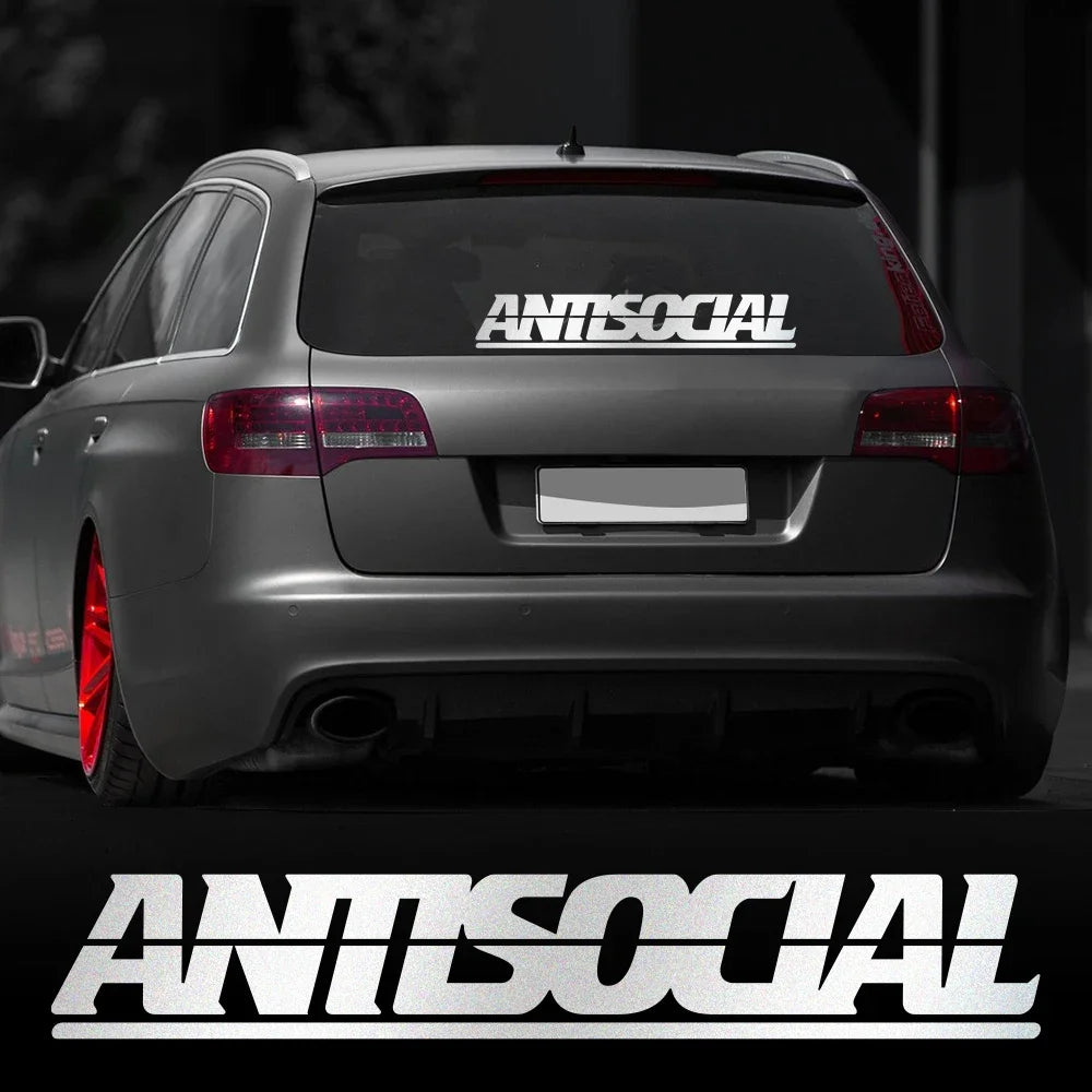 Antisocial Reflective Vinyl Car Sticker – 3 Sizes for Rear Window, Windshield, or Auto Body Decoration