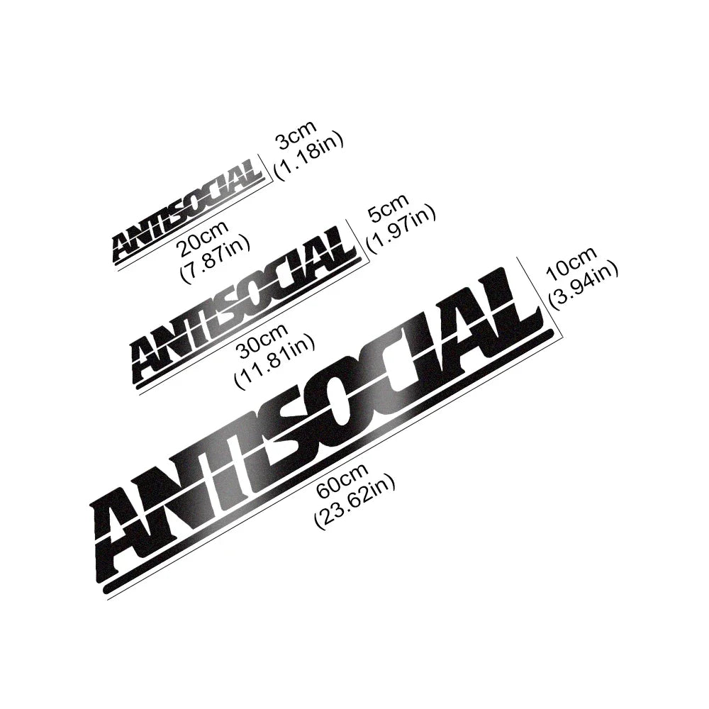 Antisocial Reflective Vinyl Car Sticker – 3 Sizes for Rear Window, Windshield, or Auto Body Decoration