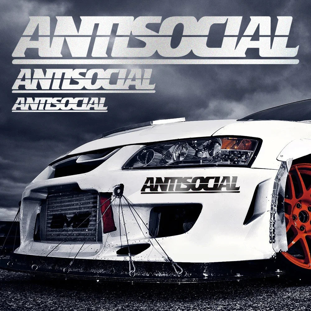 Antisocial Reflective Vinyl Car Sticker – 3 Sizes for Rear Window, Windshield, or Auto Body Decoration