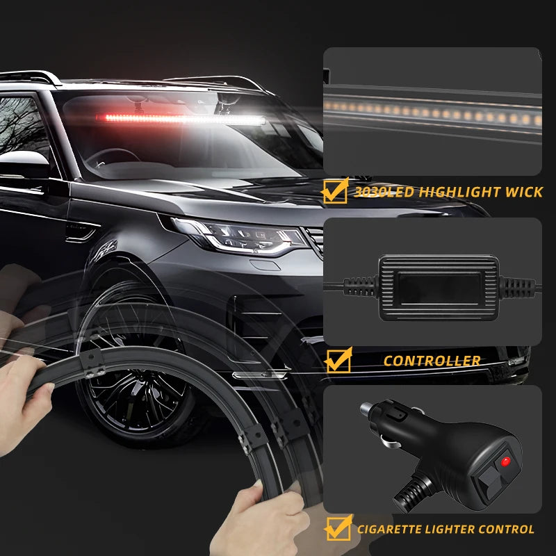 48 LED Car Strobe Light – Emergency Flashing Warning Light for Front & Rear Windshield, Roof, and Top Mount