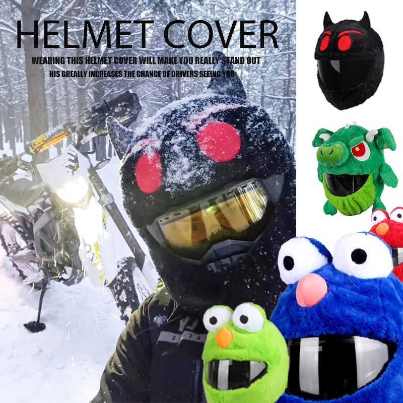 Trendy Cartoon Plush Helmet Cover – Fluffy Protective Headgear Cover for Motorcycle Full-Face Helmets