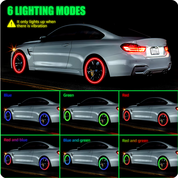 LED Tire Wheel Lights for Cars - Waterproof Neon Rim Lights | Legal for Street Use, Fits Most Tires