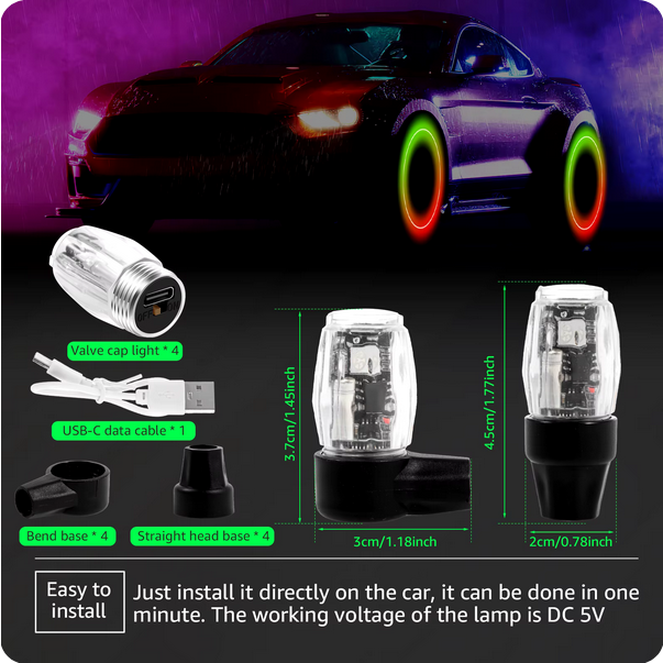 LED Tire Wheel Lights for Cars - Waterproof Neon Rim Lights | Legal for Street Use, Fits Most Tires